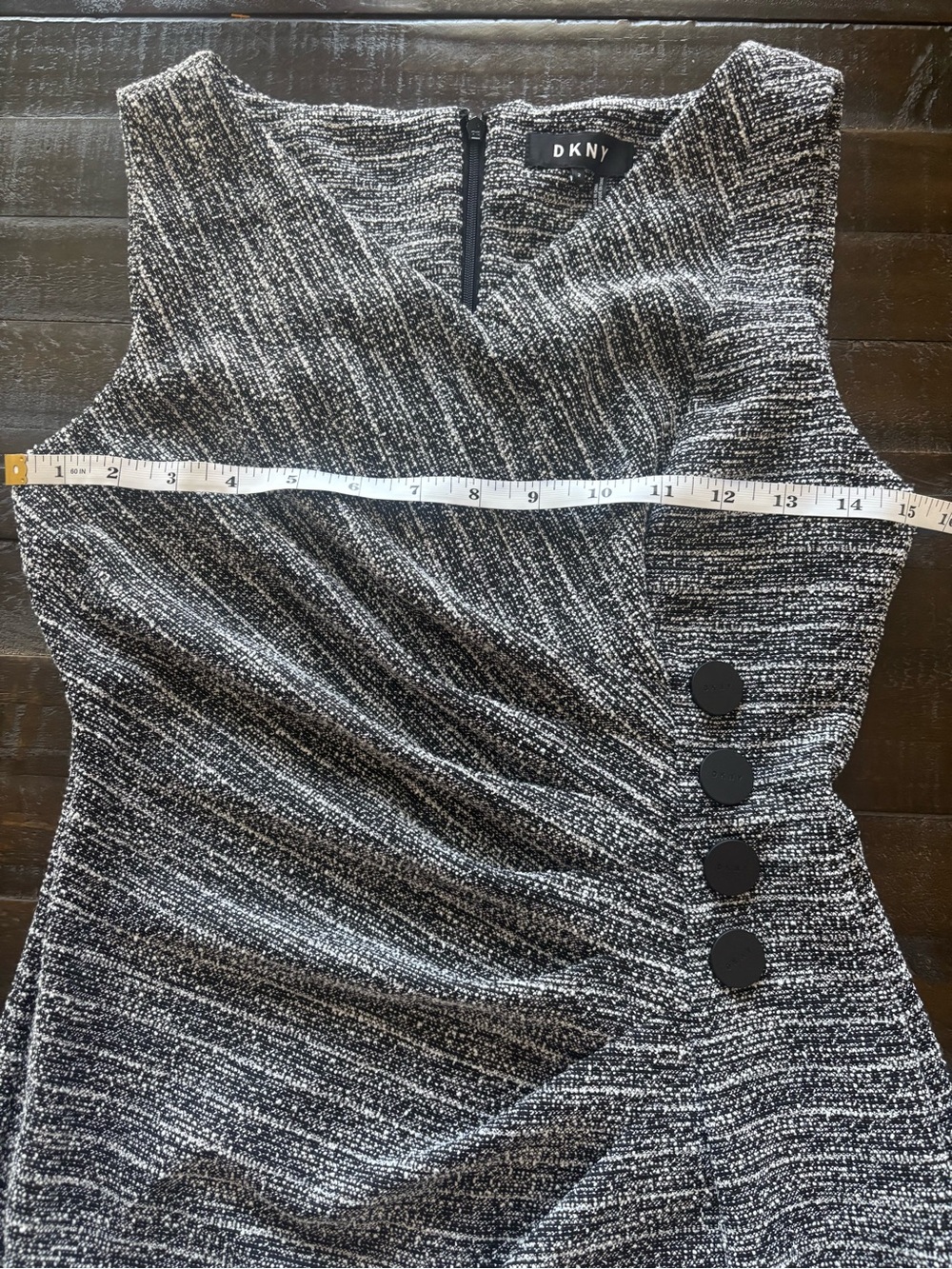 DKNY Women’s Size 2 Black White Textured Faux Wrap Sheath Work Dress - Picture 9 of 12